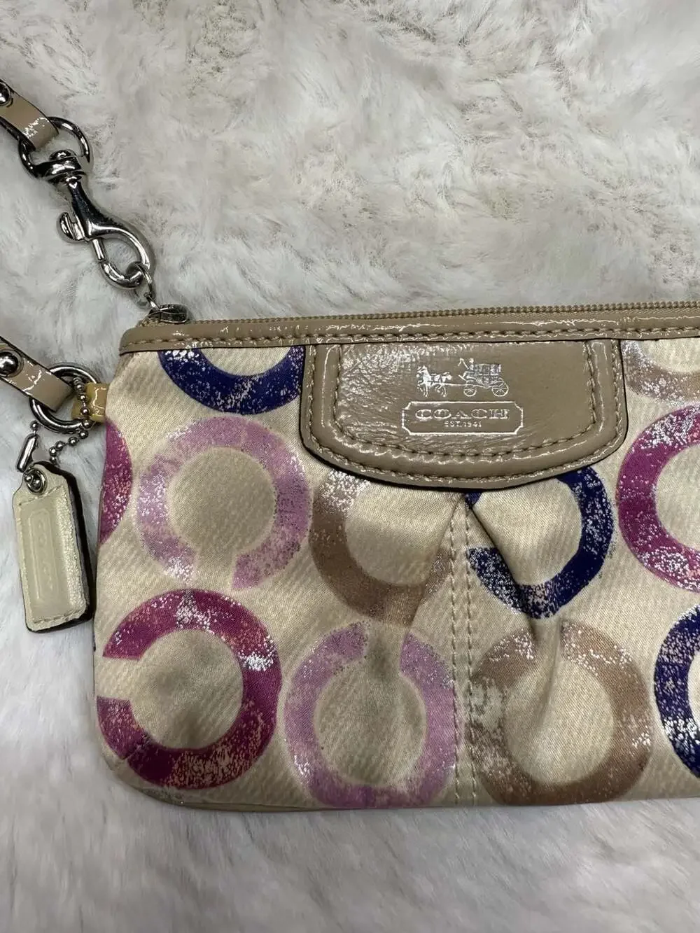 Coach Soho Optic Art Metallic Signature Zip-Top Wristlet